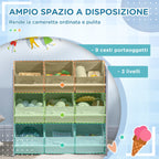 Zonekiz Portagochi cabinet with 9 basketable baskets in MDF and fabric, 63x30x60cm, Grey and white - Borgè