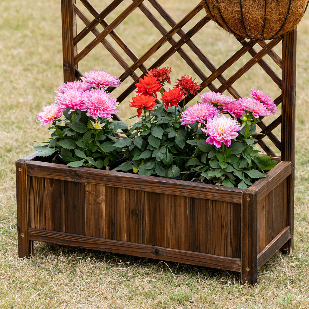 Outsunny Outdoor Fioriera with wooden grill for climbing plants, 60x30x122.5 cm, brown - Borgè