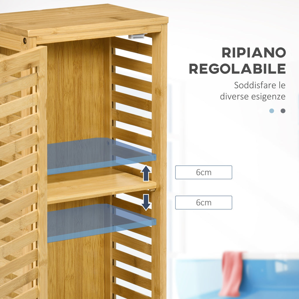 kleankin bamboo bathroom with adjustable internal shelf, 30x19.9x70 cm, wooden color - Borgè