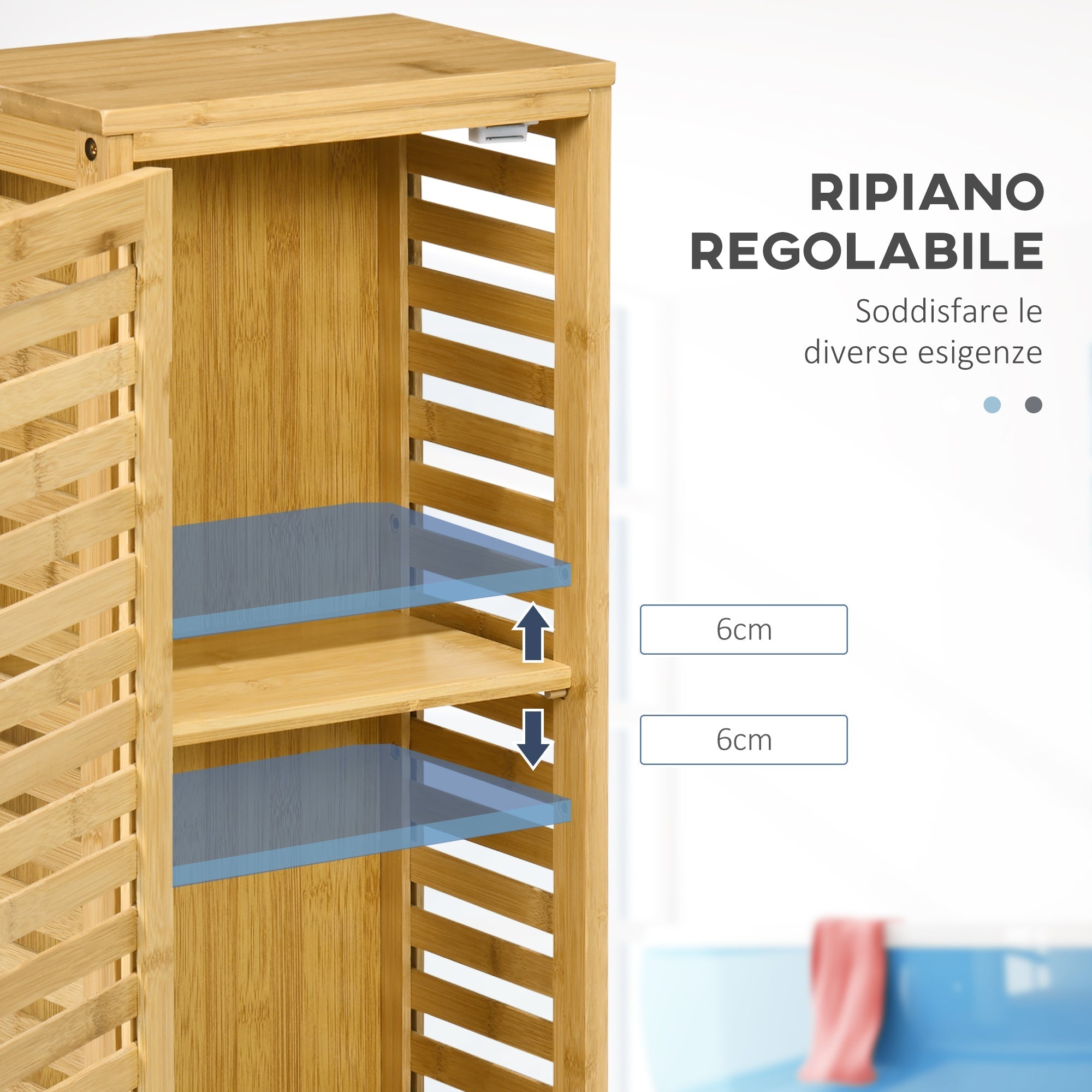 kleankin bamboo bathroom with adjustable internal shelf, 30x19.9x70 cm, wooden color - Borgè