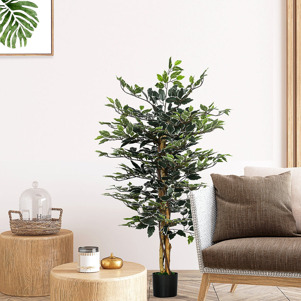 Artificial Fico plant from 130 cm to 702 leaves and 3 trunks with Ø15x12.5 cm pot, for interiors and outdoors - Borgè