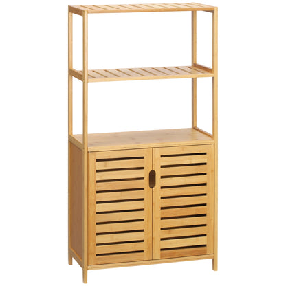 Kleankin Bathroom Cabinet with 2 open shelves and 2 -doors in bamboo 2 60x30x120cm - Borgè