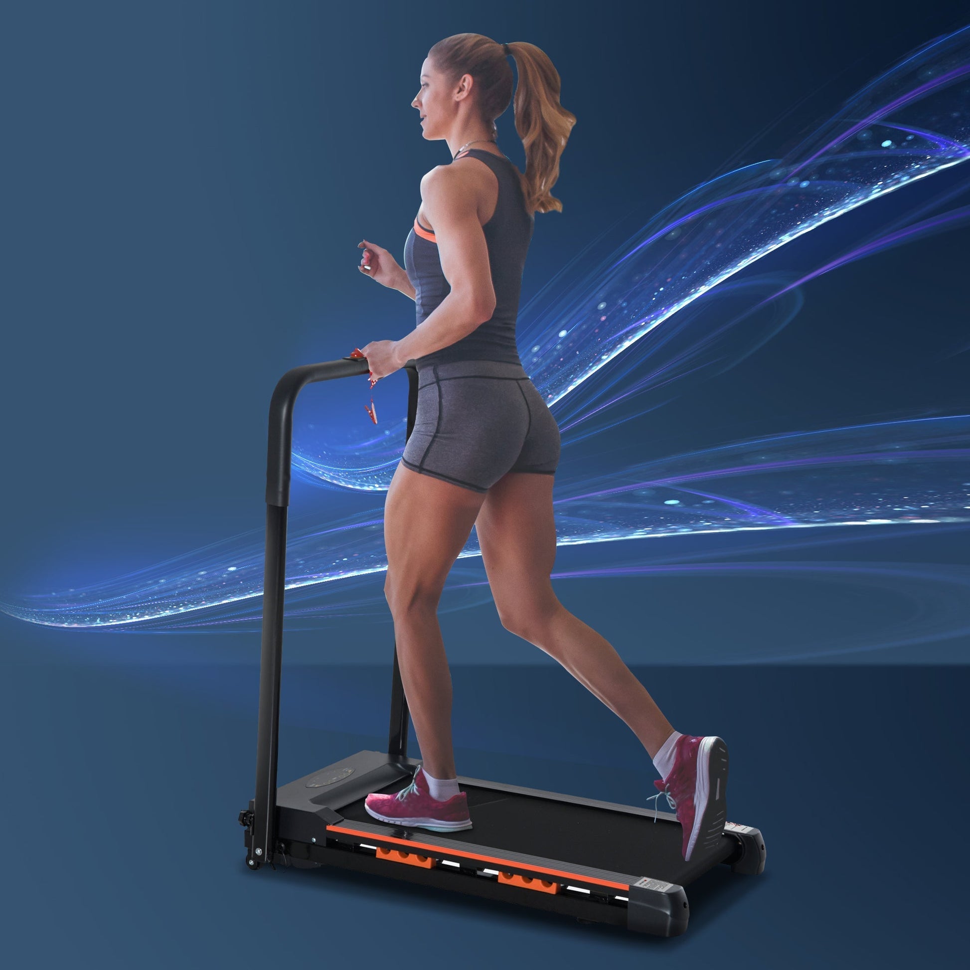 Folding Electric Treadmill Space Saving with Remote Control and Safety Key, 1-6 km/h, Power 0.5HP, 105x56x108.5cm - Borgè