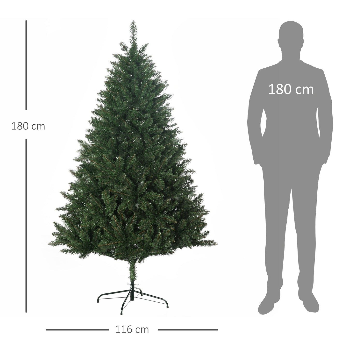 Christmas Tree | 180cm with 800 branches and Metal Base - Borgè