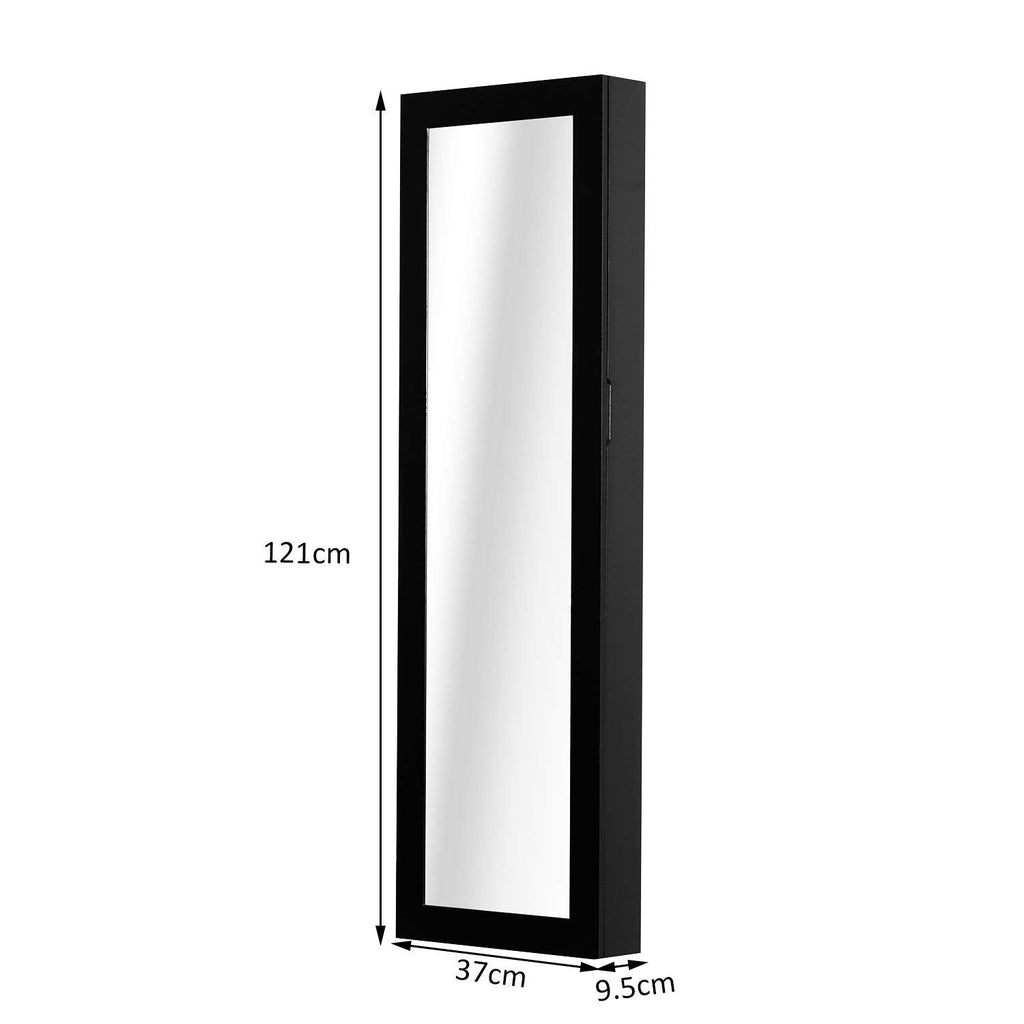 Wall Wall Wardrobe with MDF wood mirror, black, 37x9.5x121cm - Borgè