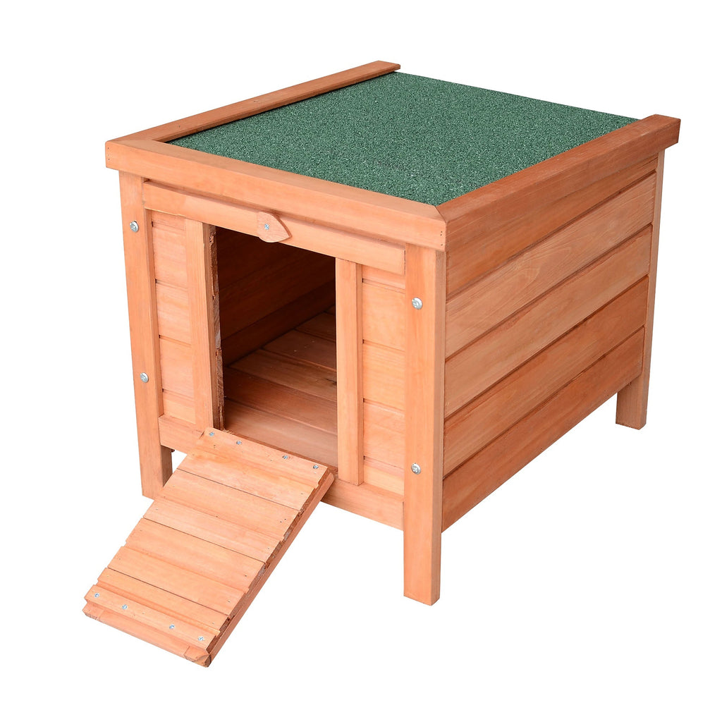 Outdoor Wooden Rabbit Cage with Asphalt Roof and Non-Slip Ramp, 42x51x43cm, Red Orange - Borge' Group Limited