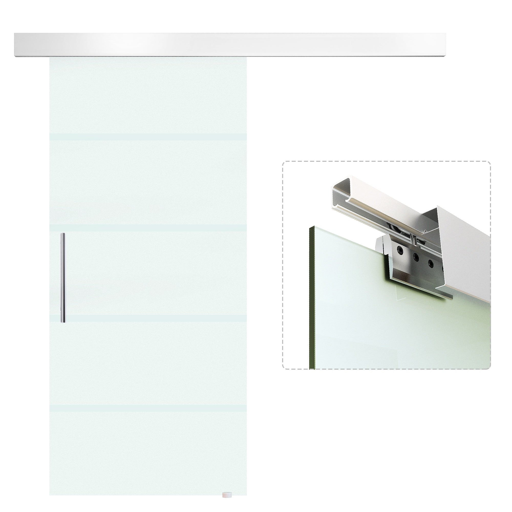 Sliding Glass Sliding Glass with transparent stripes with track, 90x205cm - Borgè