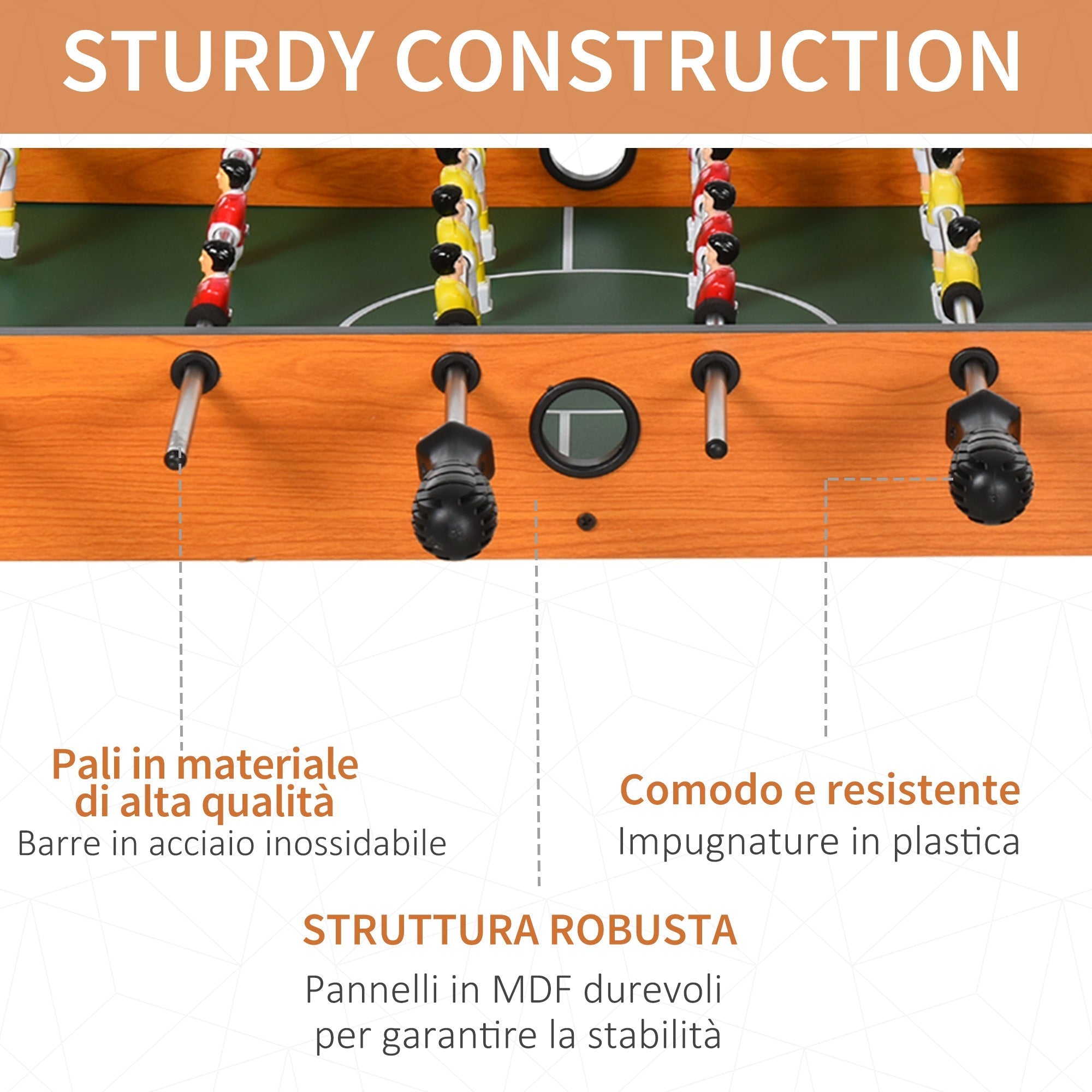 Wooden Table Football with 22 Players in 3:4:3 Formation, 2 Balls and 2 Scoreboards Included 84.5x40x61.2cm - Borge' Group Limited