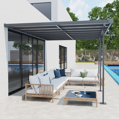 Outsunny pergola leaning against polycarbonate and aluminum garden, adjustable installation, Grey - Borgè