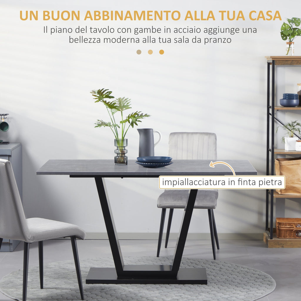 dining table for 4-6 people with marble effect and steel base, 140x80x76cm, black - Borgè