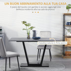 dining table for 4-6 people with marble effect and steel base, 140x80x76cm, black - Borgè