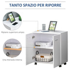 wooden cabinet with wheels and 2 doors 60x35x65cm white - Borgè