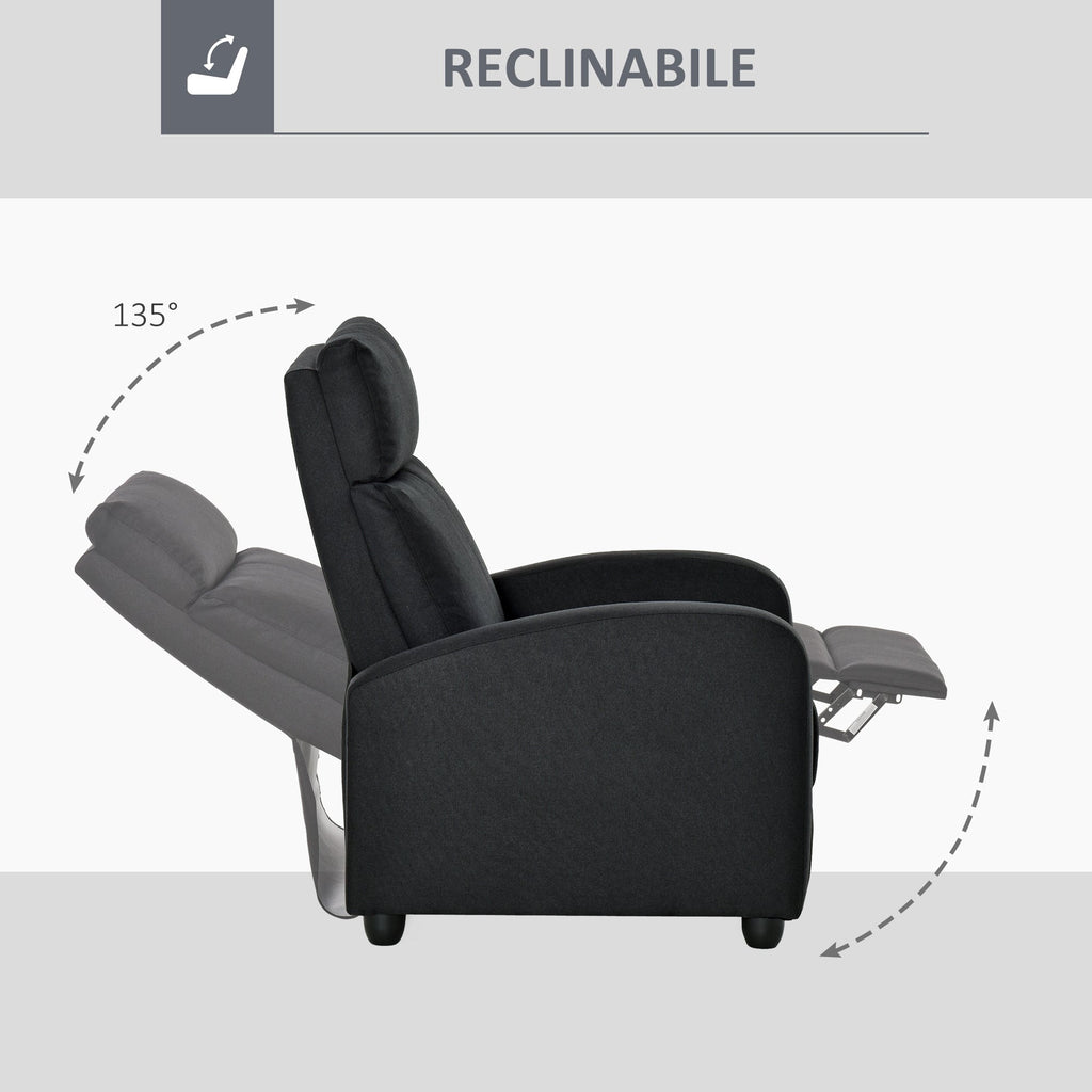 Padded Relax Armchair With Reclinable Back and Pullified Pypiece In Black Fabric - Borgè