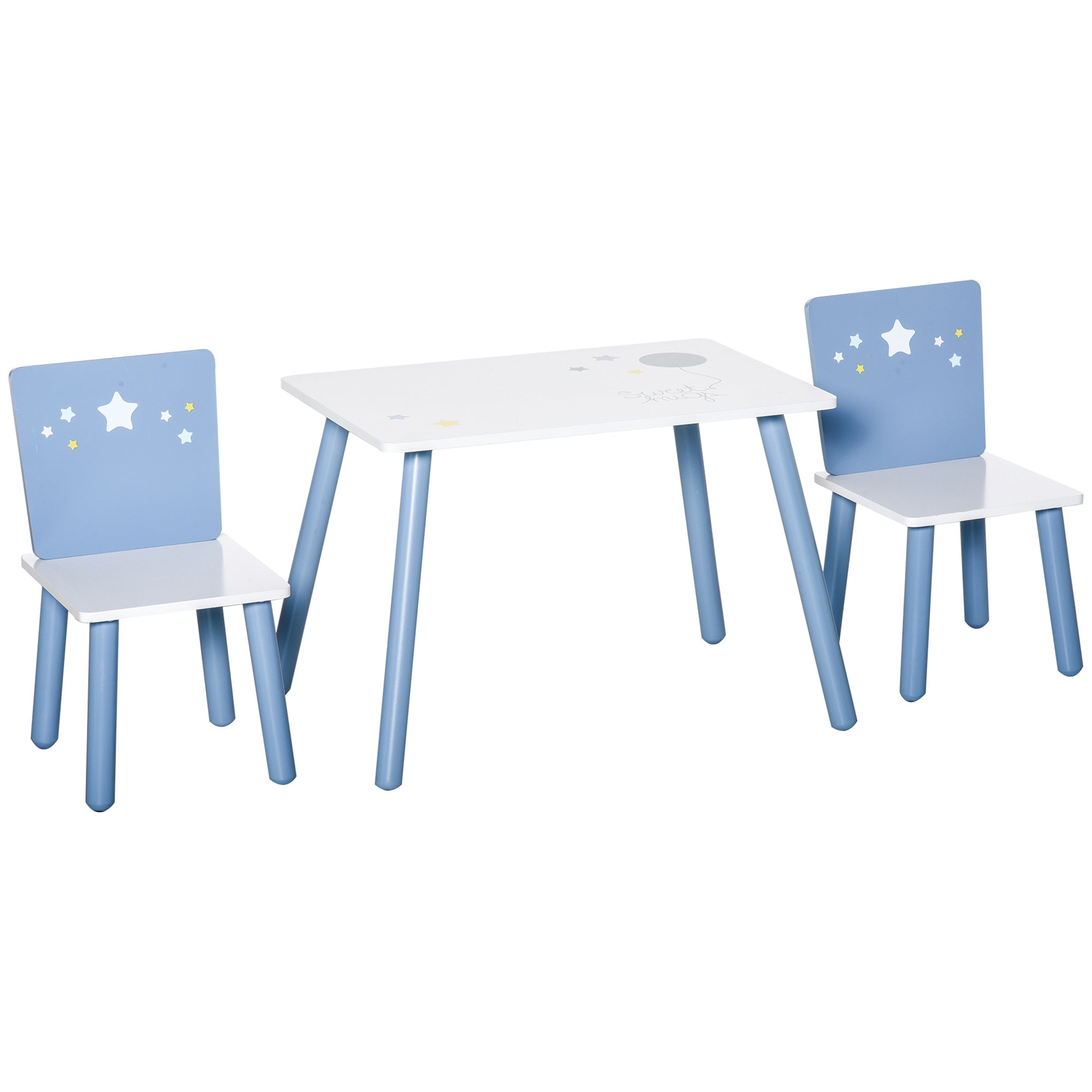 Homcom table with chairs for children and girls 2-6 years in blue and white wood - Borgè