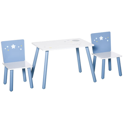 Homcom table with chairs for children and girls 2-6 years in blue and white wood - Borgè