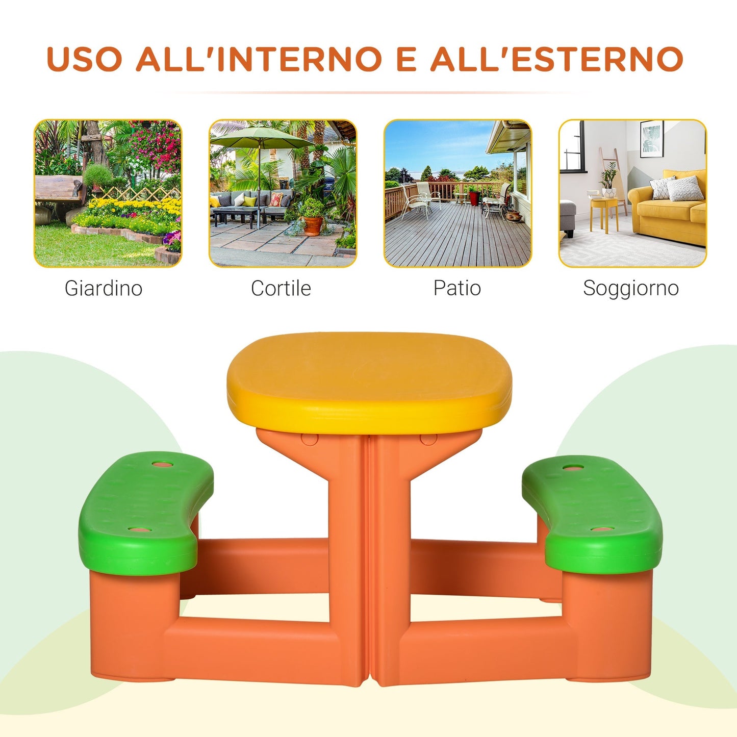 Outsunny picnic table for 2 3-6 year old children with 2 benches, for outdoor and interior, multicolor - Borgè