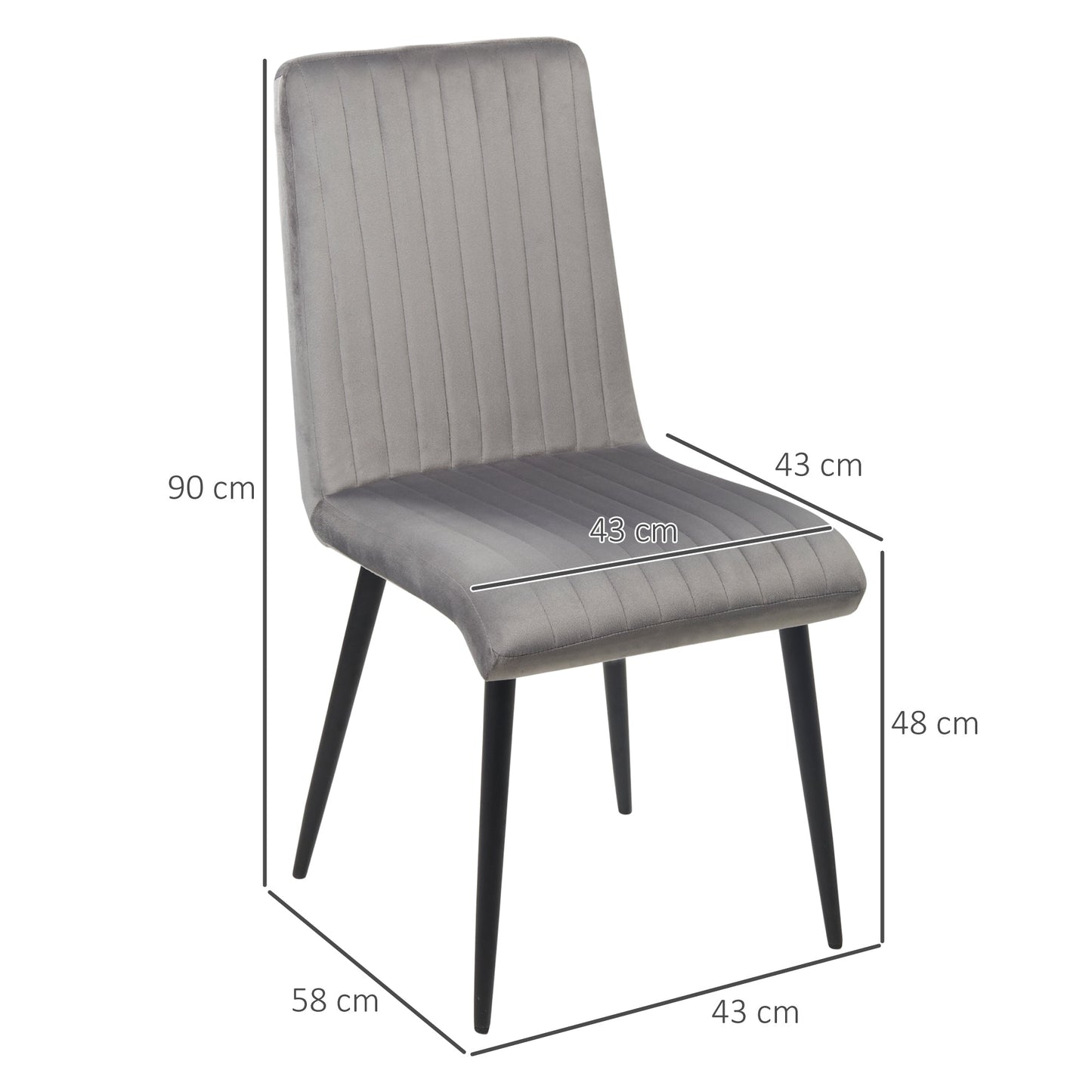 Set 2 Padded Kitchen Chairs and Salvaspazio with steel legs, 43x58x90 cm, Grey and black - Borgè