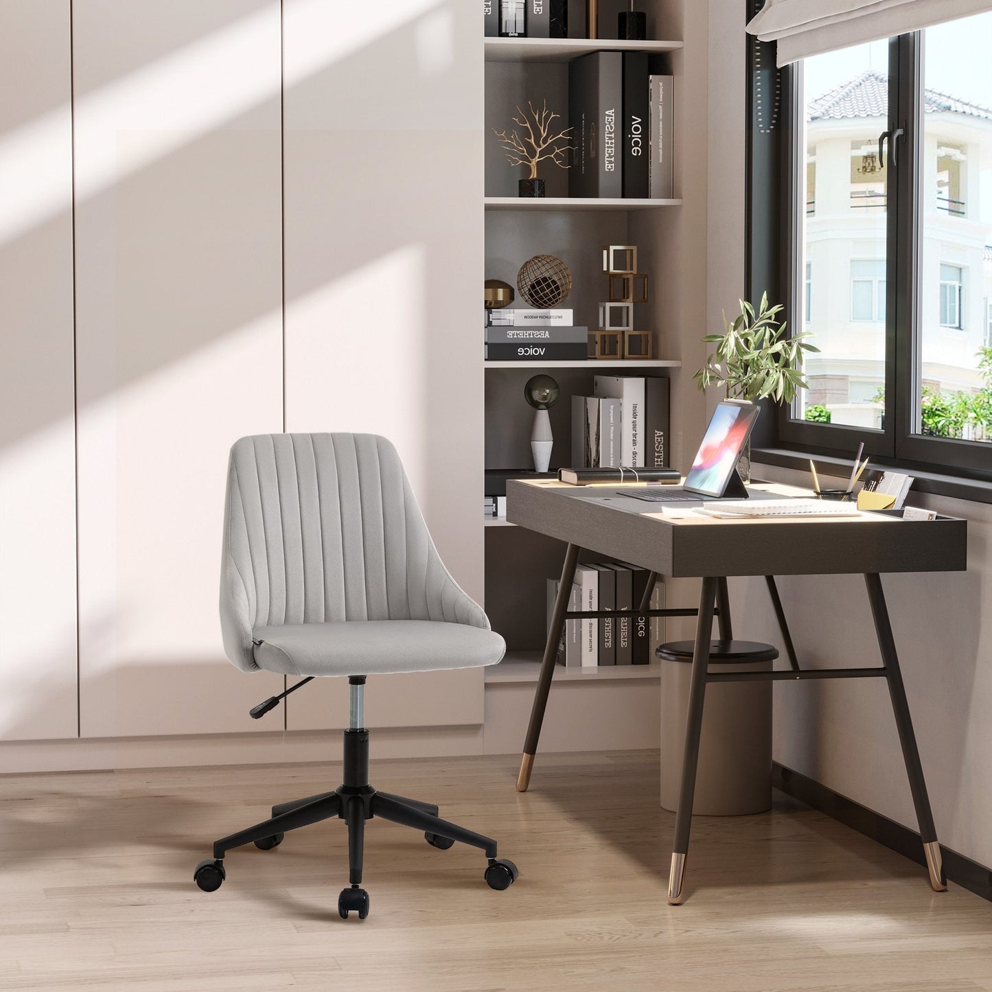 Vicetto swivel ergonomic office chair with adjustable velvet - Grey height - Borgè