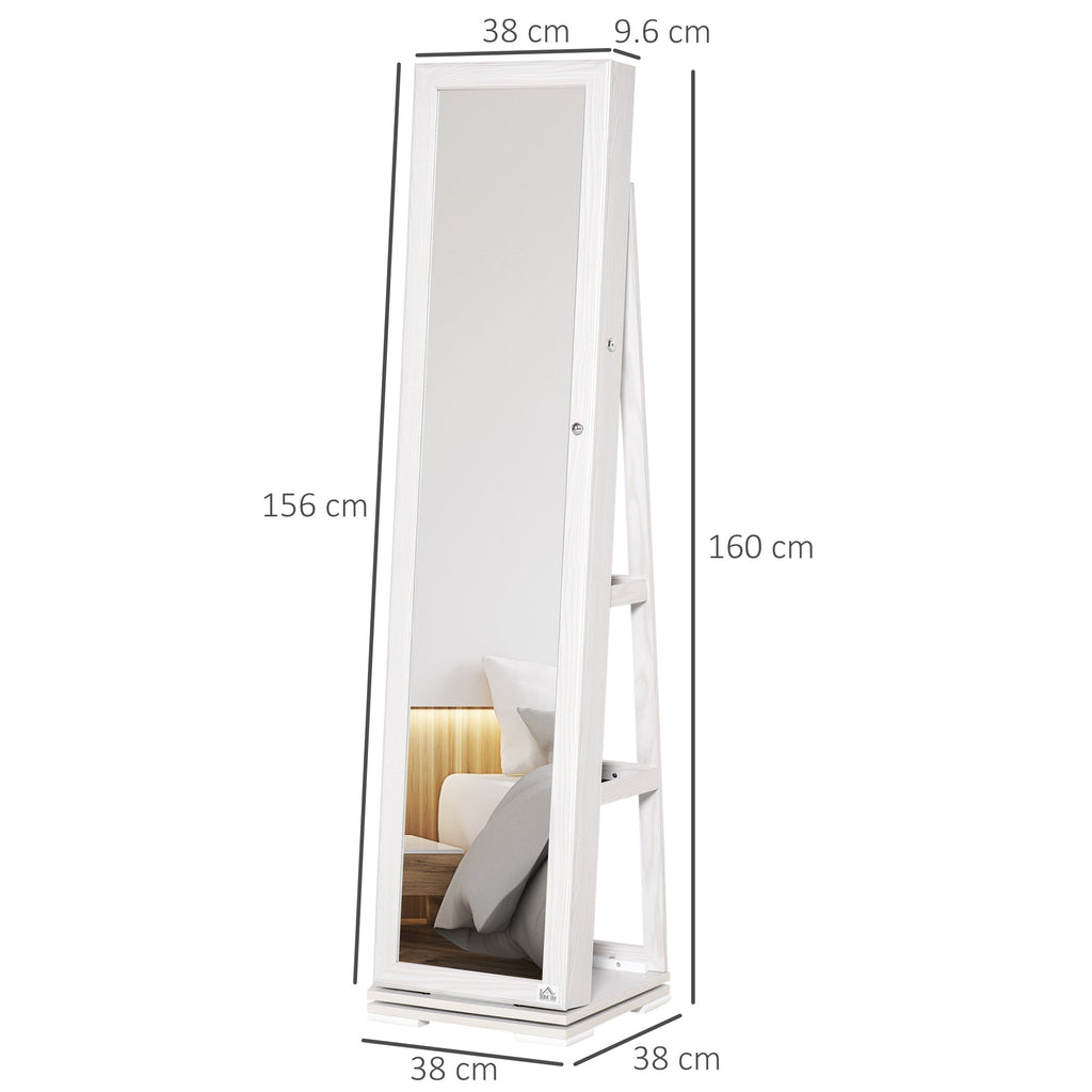 swivel mirror for bedroom with 2 keys, in white and glass wood, 38x38x160 cm - Borgè