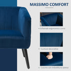 Homcom Modern Armchair Nordic style Cover Velvet and Legs in Wooden, Blue - Borgè