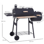 Charcoal Barbecue with Lid and Smoker, Garden BBQ with Shelves and Wheels 124x53x104 cm, Black - Borge' Group Limited