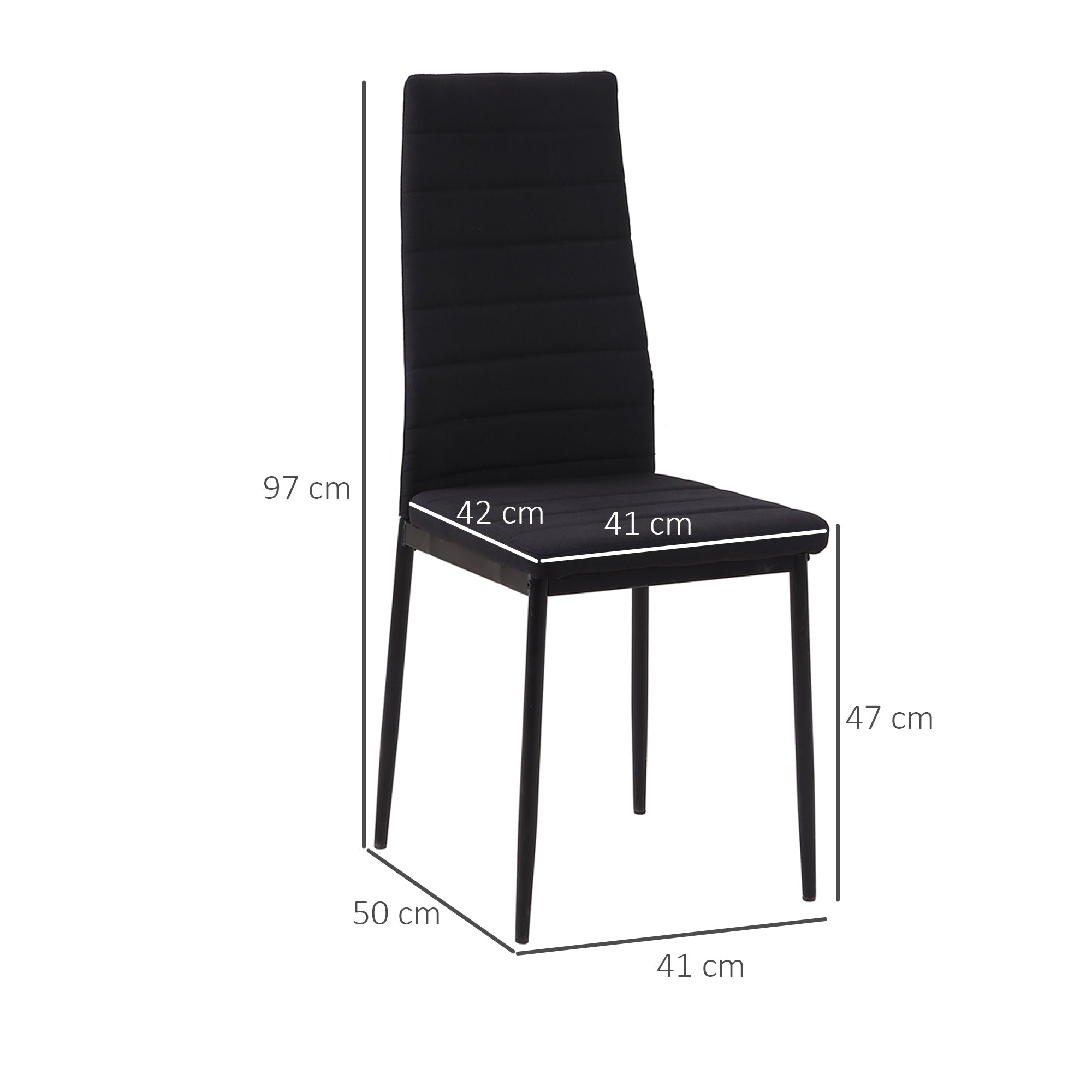 Set 4 Padded Modern Style Chairs in Metal and Fabric - Black - Borgè