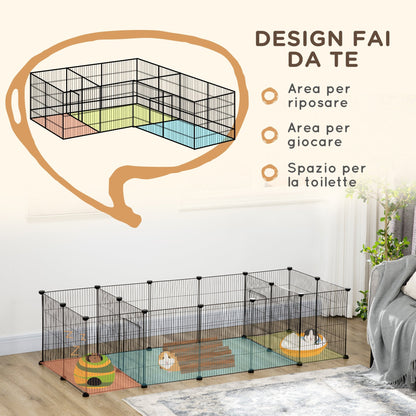 PAWHUT CAGE FOR PORCELLINI D'ODIA, Fence for small animals, 18 pcs with door 175x70x45cm, black - Borgè