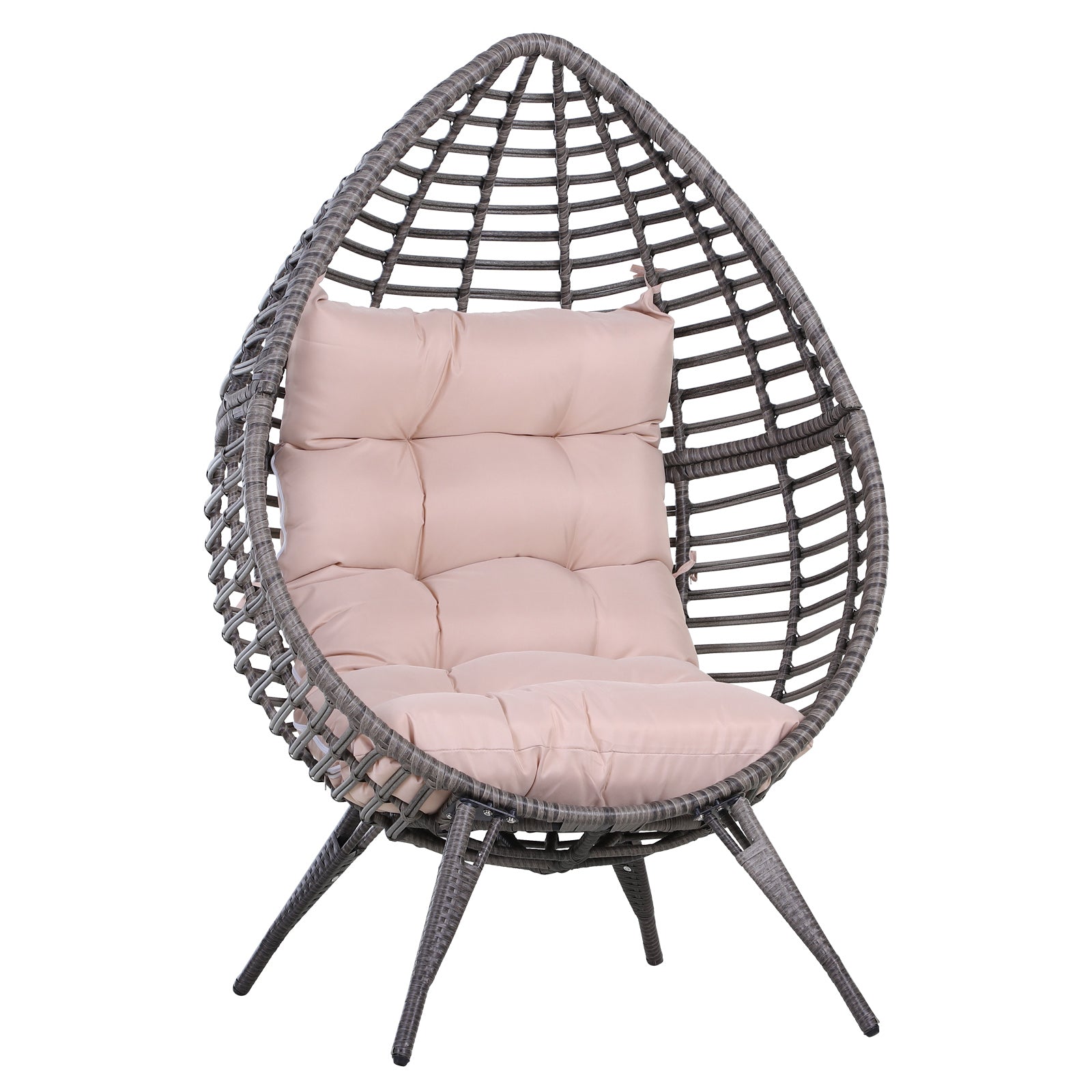 DROPPA | Boho Teardrop Rattan Outdoor Lounge Chair with Cushion, 101x89x156cm Grey and Beige - Borge' Group Limited