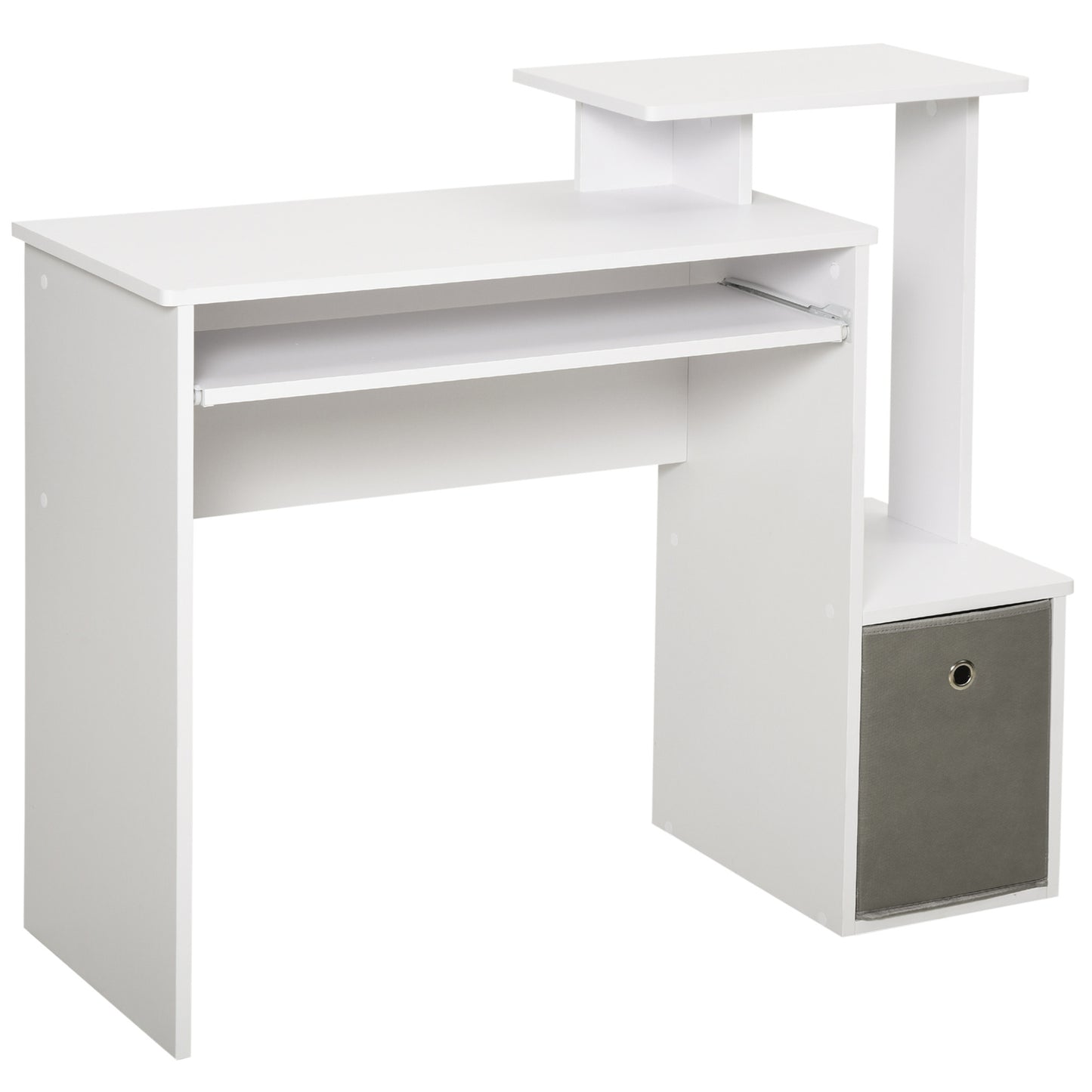 Homcom computer desk with keyboard holder, shelter and drawer in fabric, in wood, 100x40x86.6cm, white - Borgè