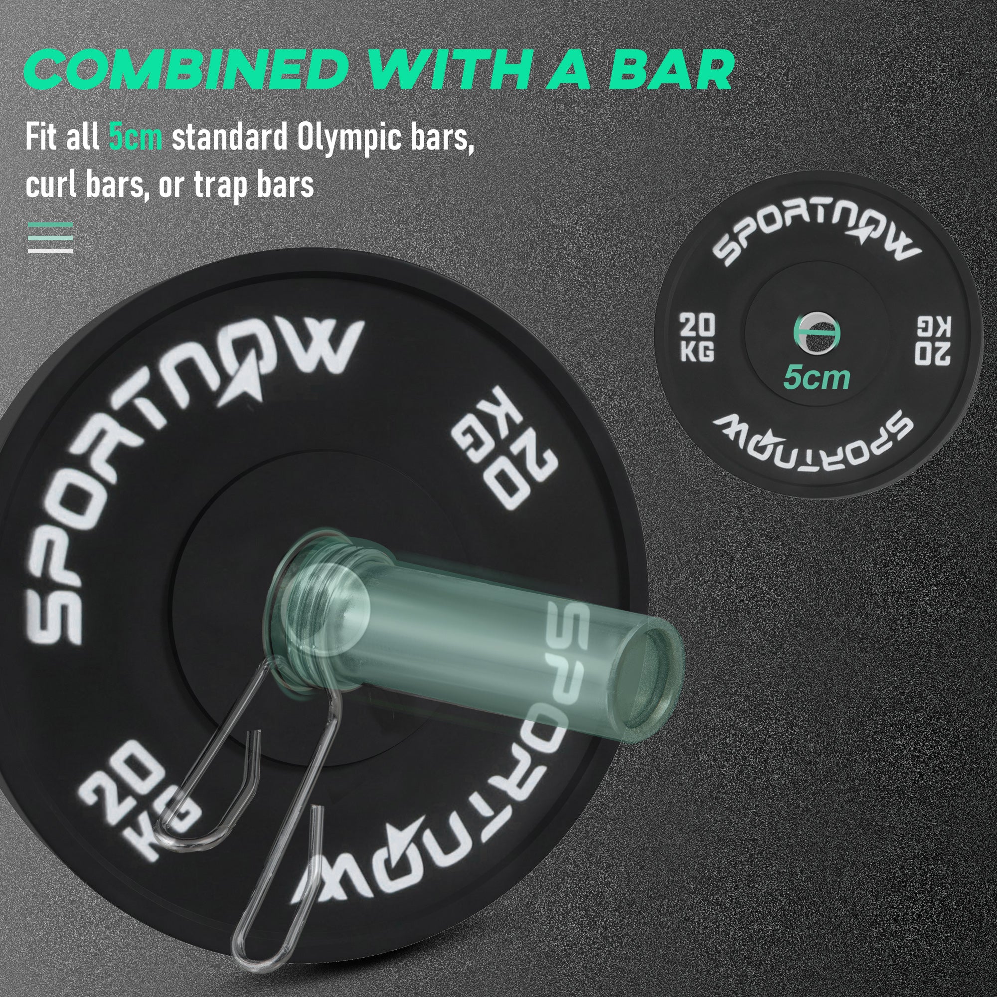 SportNow set of 2 20kg gym discs for barbell and dumbbells with Ã˜5cm, black attack - Borgè