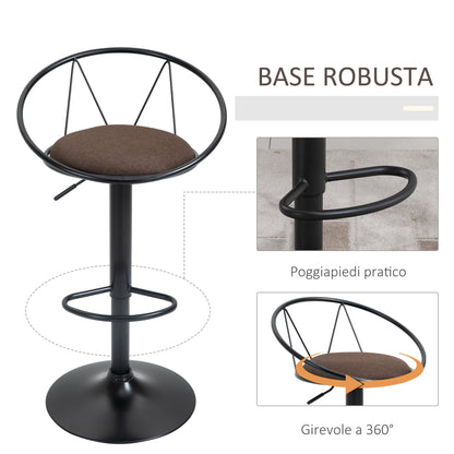 Set 2 swivel bar stools with footrests, adjustable height and padded seat, brown - Borgè