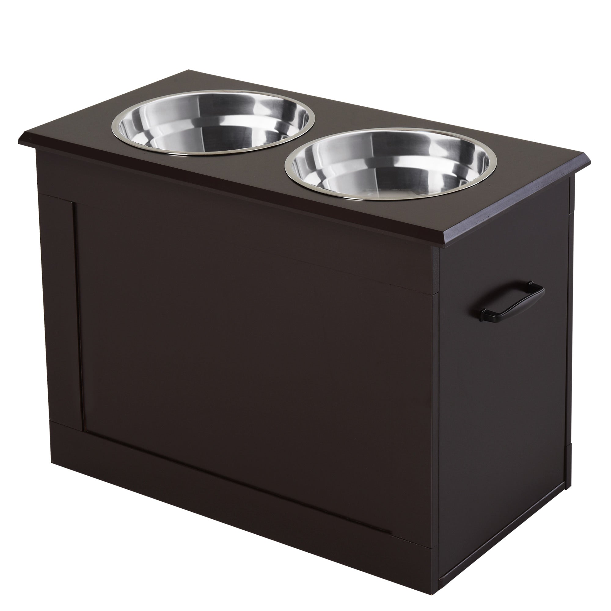 Raised Bowls for Large Dogs, MDF Bowl Stand with 2 Stainless Steel Bowls, 60x30x41 cm, Brown - Borge' Group Limited