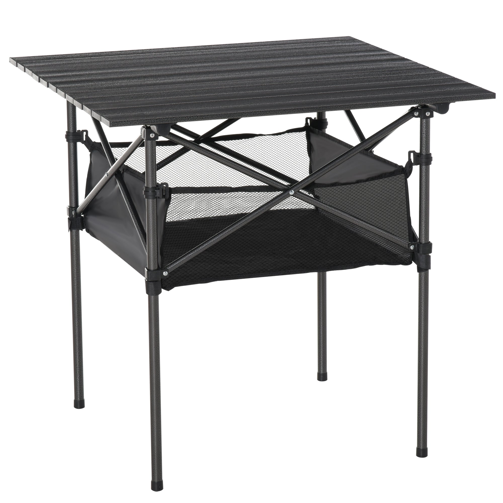 Folding Camping Picnic Table, Space-Saving and Rollable with Travel Bag, Black 70x70x69cm - Borge' Group Limited