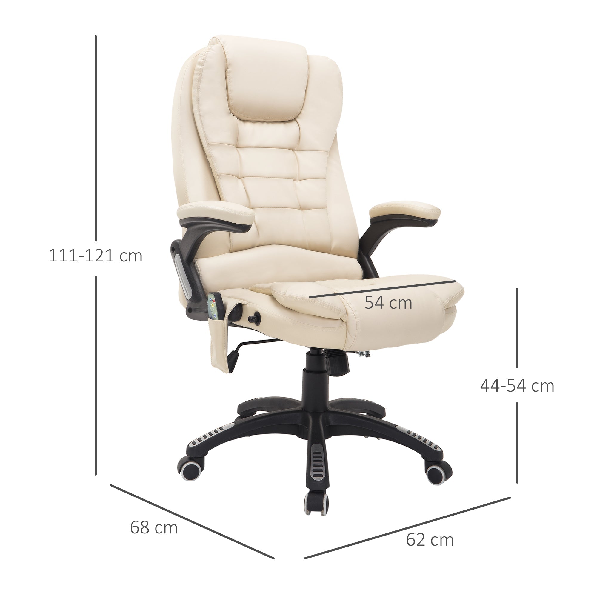 Massegoing office armchair with eco-leather heating, beige, 62x68x111-121cm - Borgè