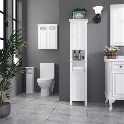 Kleankin Bathroom cabinet with toilet paper holder and wooden cabinet MDF, 21.5x17.8x66.5cm, white - Borgè