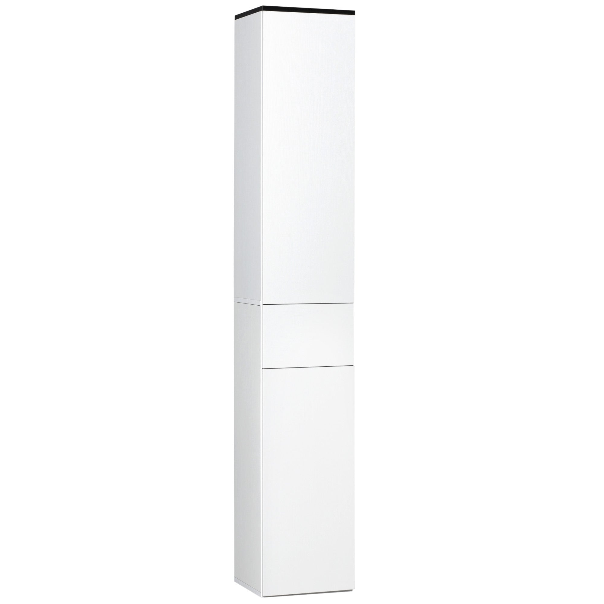 Kleankin Bathroom cabinet with adjustable shelf, 2 closed shelves and a wooden drawer, 30x28x180 cm, white - Borgè