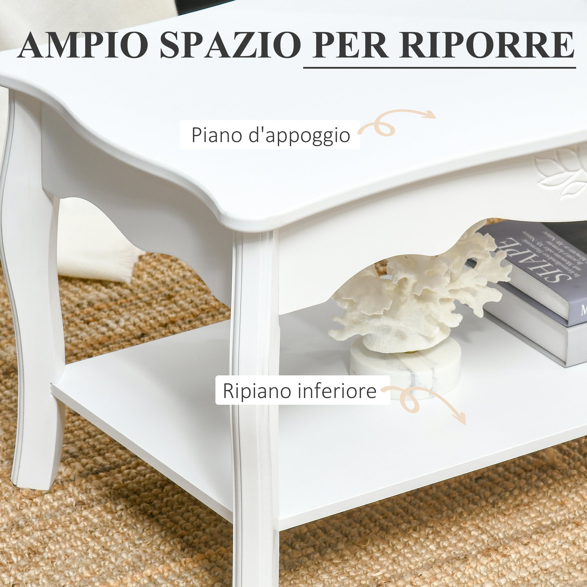 coffee coffee table in wood, white, 94x44x42cm - Borgè