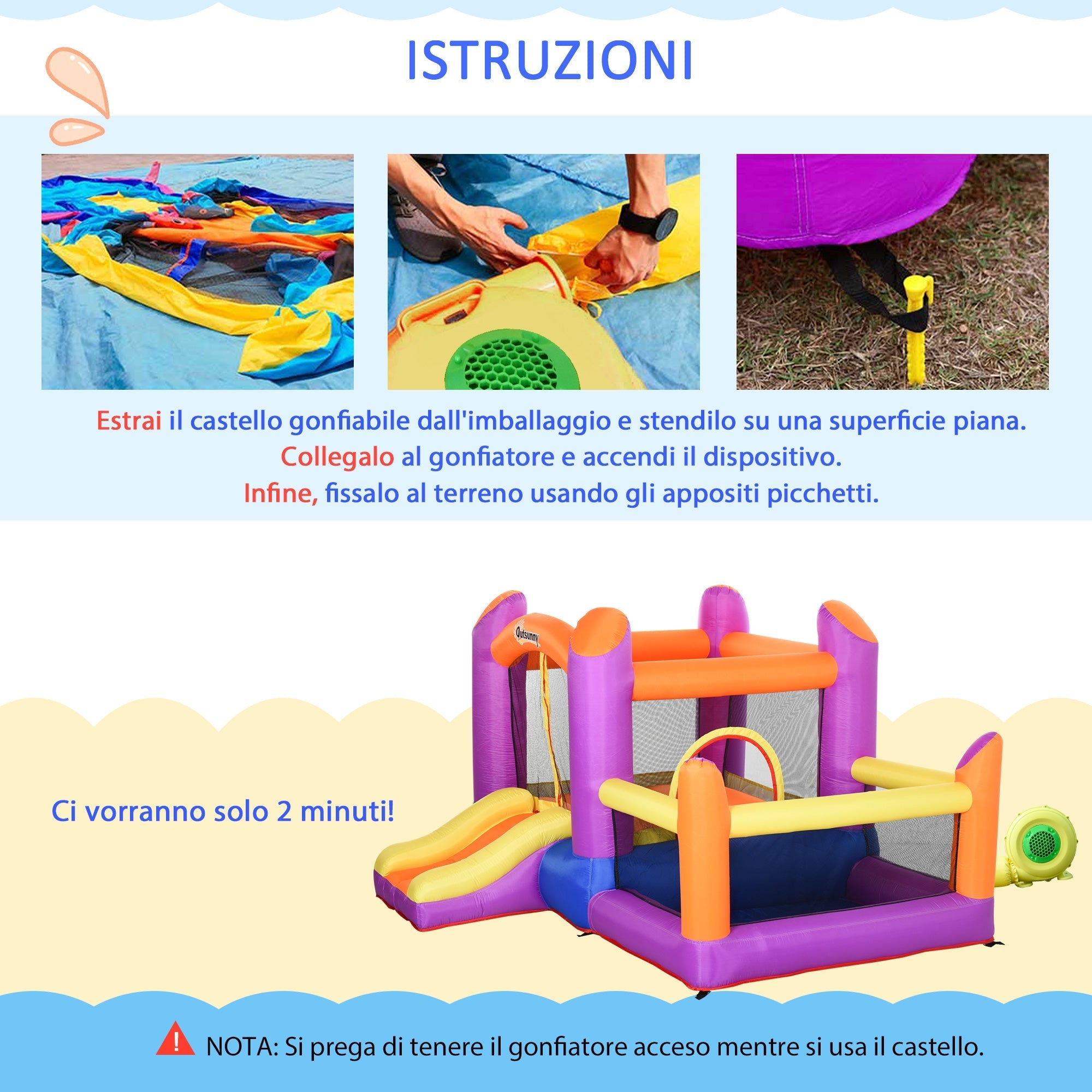 Inflatable Bouncy Castle for Kids Garden, Inflatable Water Park with Slide, Trampoline and Pool, Multicolor, 280x 250x170cm - Borge' Group Limited