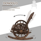 Adirondack Rocking Chair, Rustic Design with 2 Wheels, Burnt Spruce Wood, 88x68x92cm - Borge' Group Limited