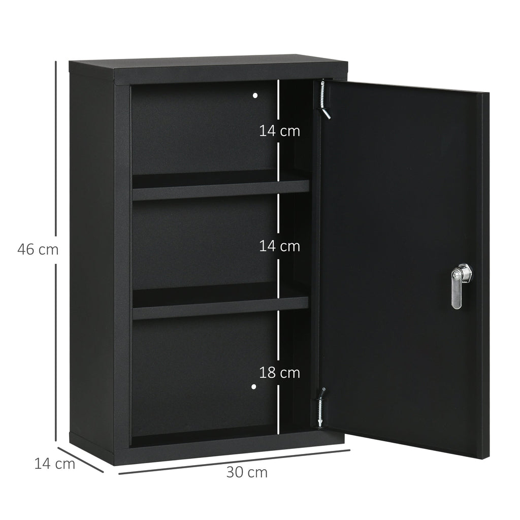 Kleankin Medicinal locker with 3 shelves and block with steel keys, 30x14x46cm, black - Borgè