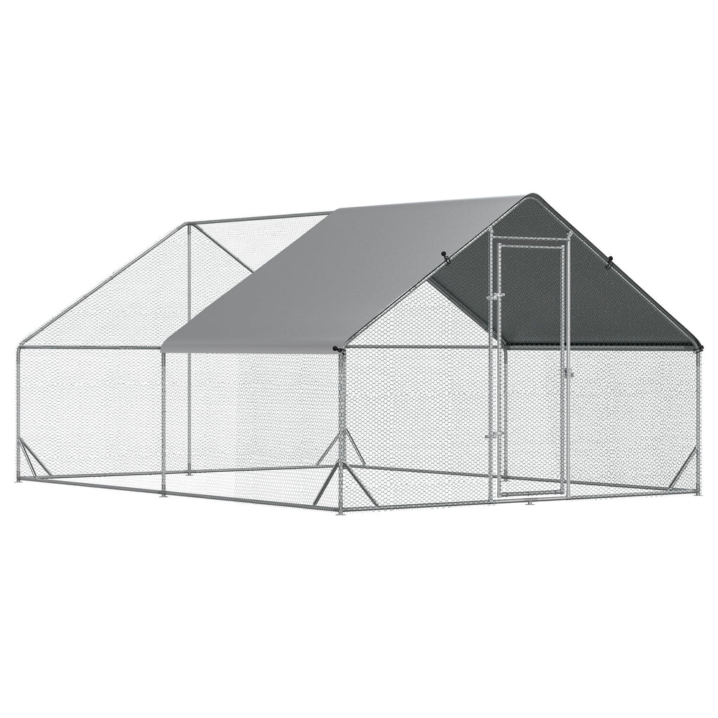 Garden Chicken Coop with Galvanized Frame, Waterproof Cover and Hexagonal Netting, 3x4x2 m, Silver - Borge' Group Limited