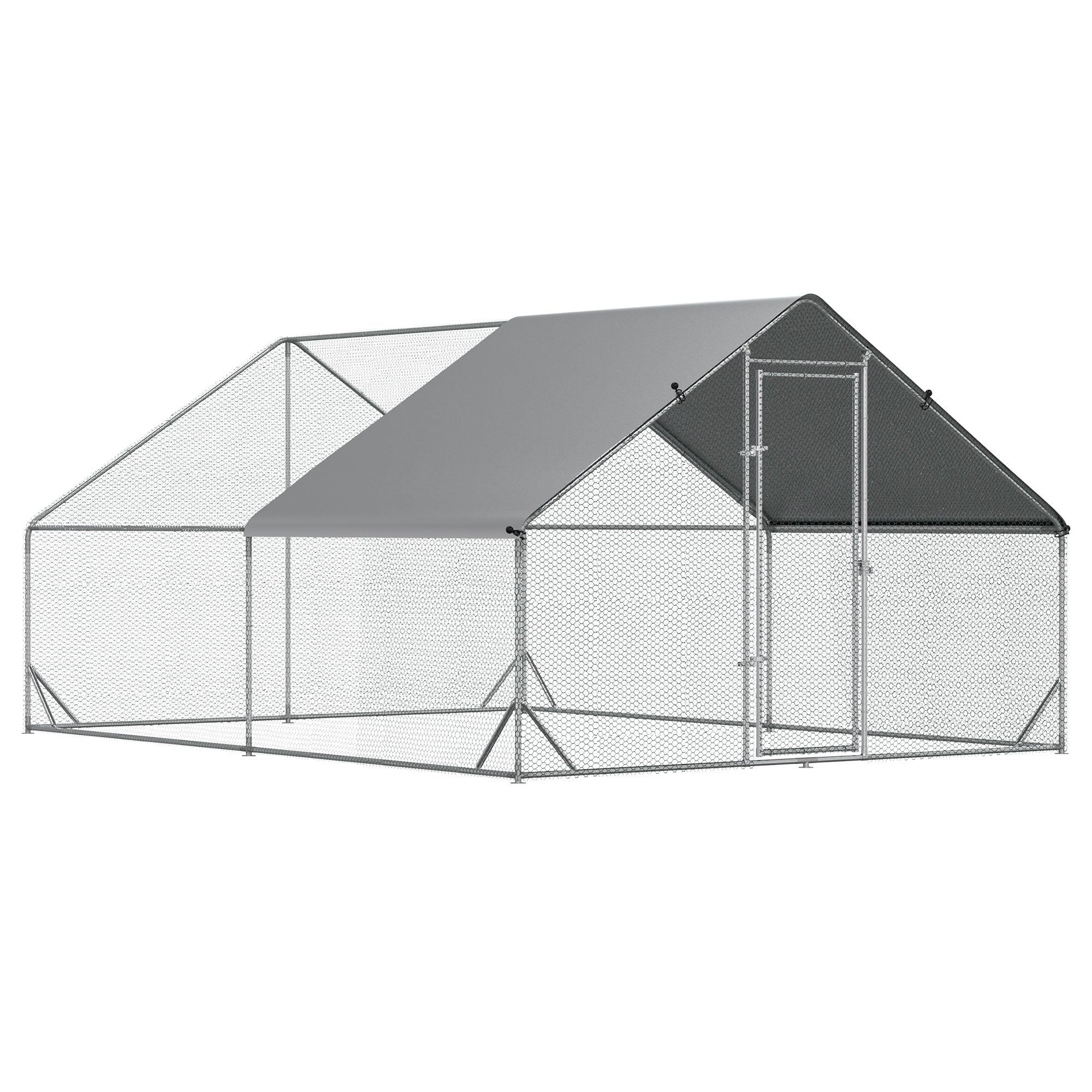 Garden Chicken Coop with Galvanized Frame, Waterproof Cover and Hexagonal Netting, 3x4x2 m, Silver - Borge' Group Limited
