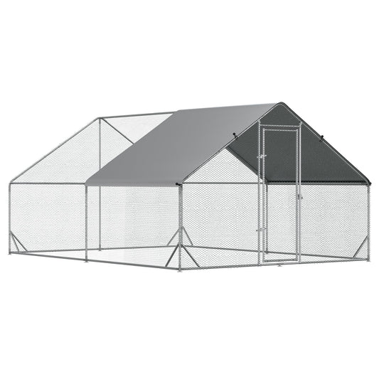 Pawhut Garden chicken coop with galvanized frame, waterproof coverage and hexagonal network, 3x4x2m, silver - Borgè