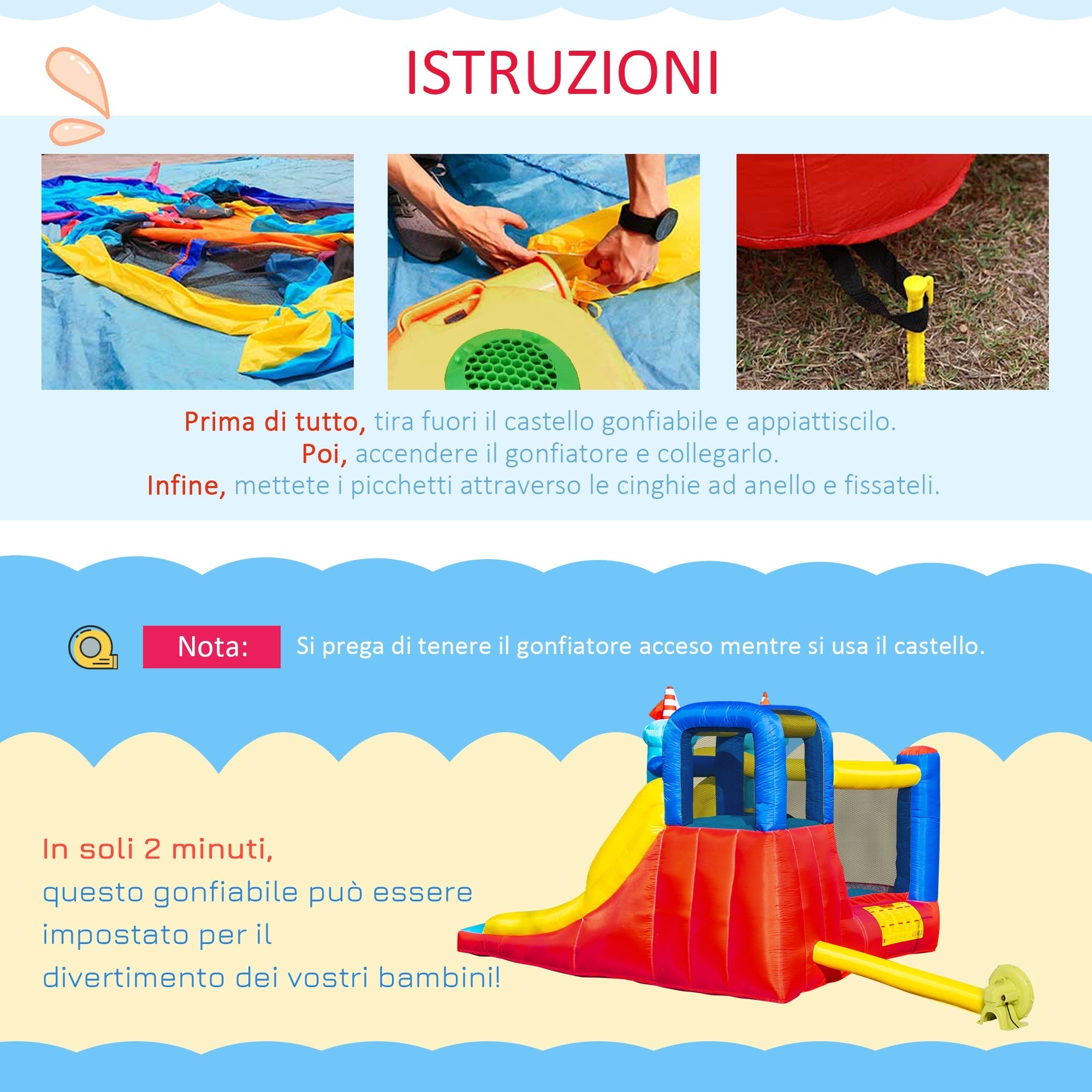 Inflatable Castle 4 in 1 Children 3-8 Years, Slide and Pool, 265x260x200cm - Borge' Group Limited