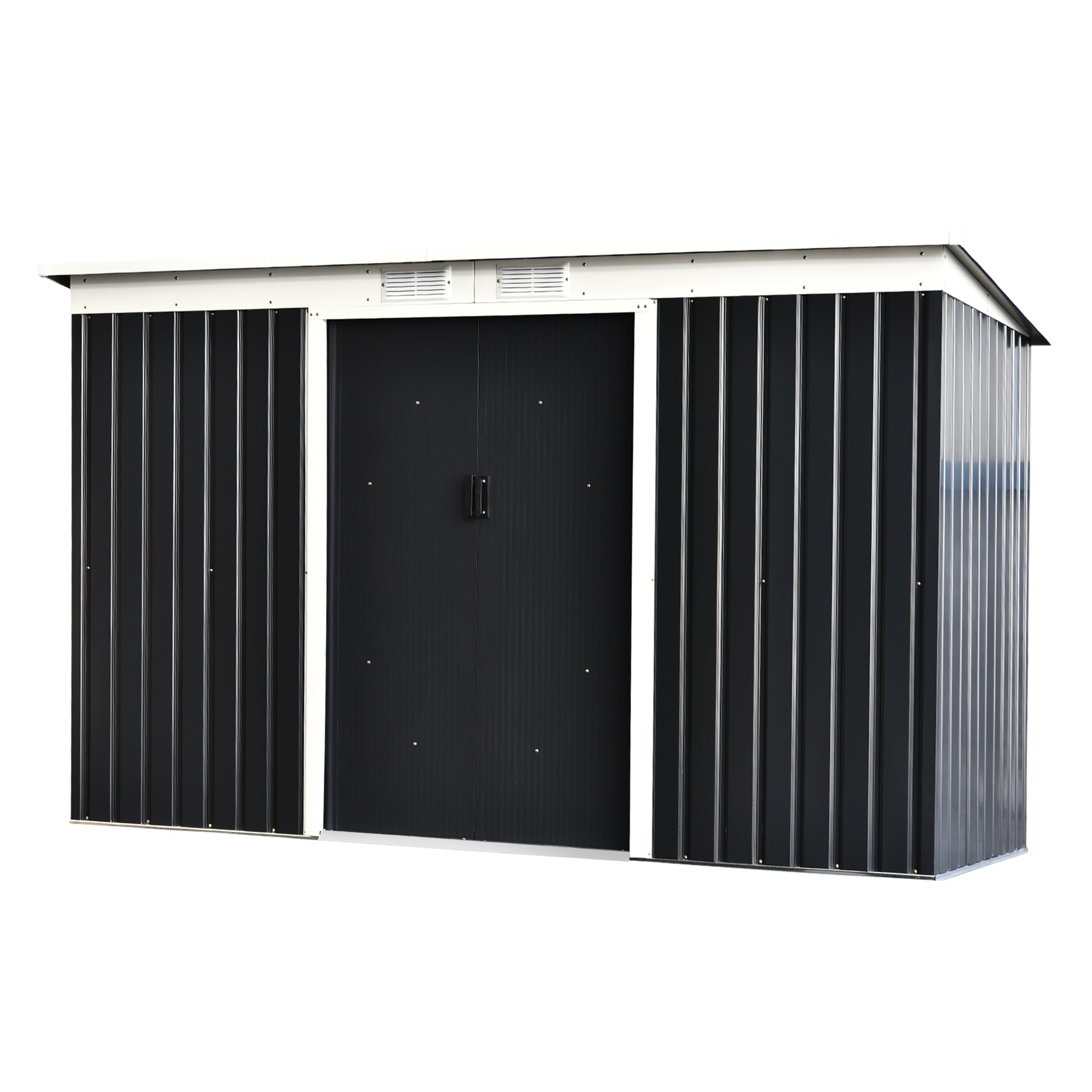 Garden Shed Tool Shed in Steel Sheet with Sliding Doors, 280x130x172cm, Grey-Black - Borge' Group Limited
