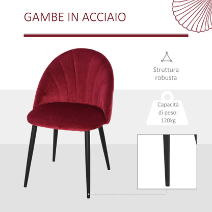 set 2 chairs for dining room padded with Nordic design in metal and bordeaux velvet - Borgè