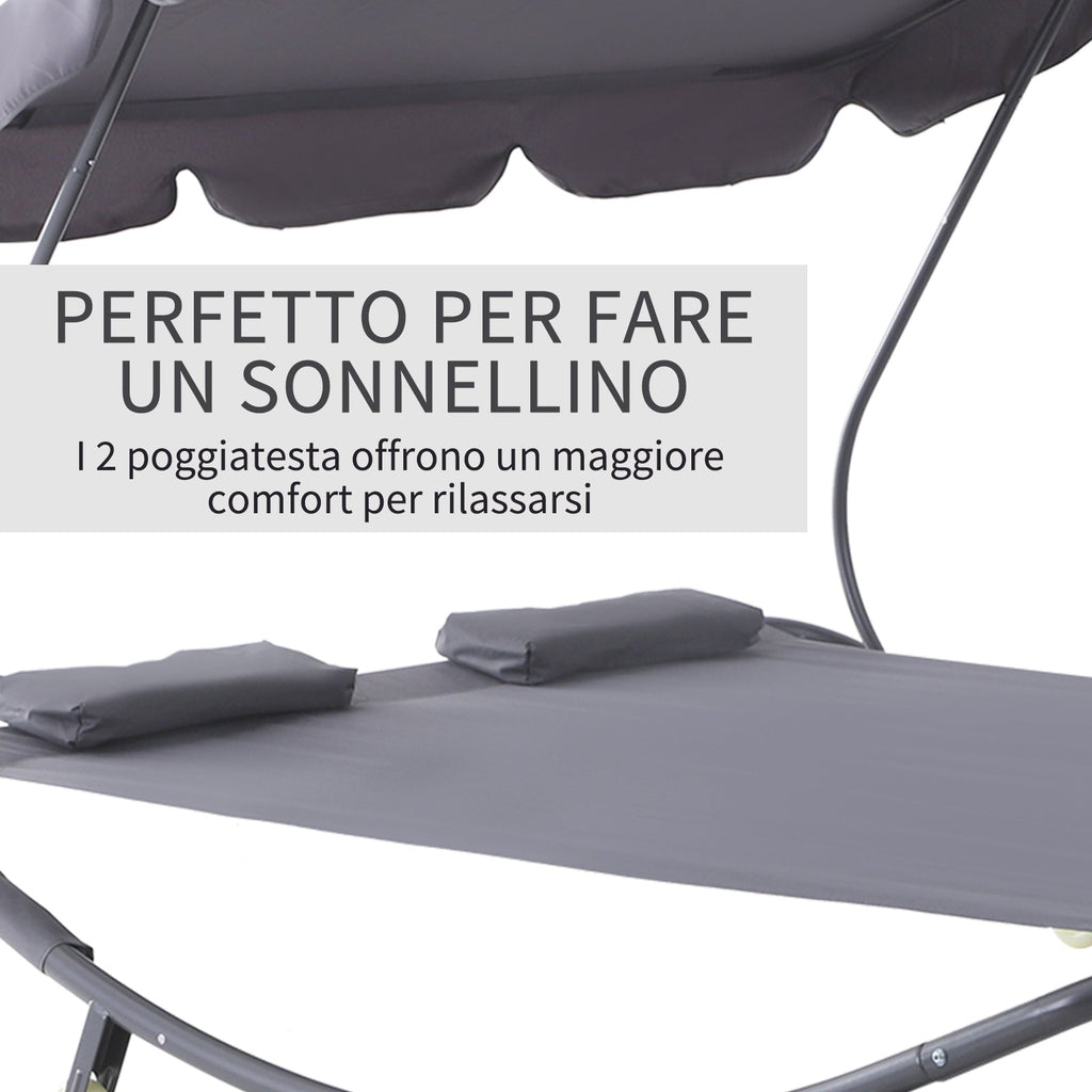 Outdoor Serenity: Double Sunbed with Adjustable Parasol for Garden, Patio, and Outdoor Spaces (200x175x134cm, Gray) - Borge' Group Limited