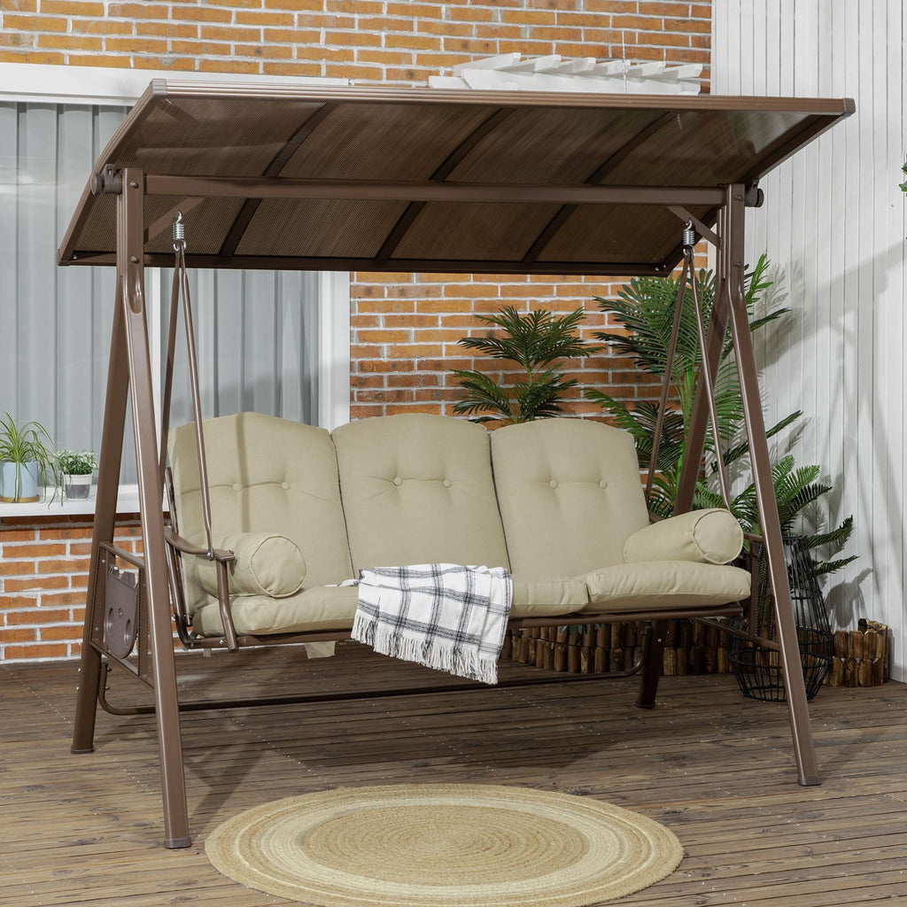 3 Seater Steel Garden Swing with Tilting Canopy and Cushions, 208x120x174 cm - Borge' Group Limited