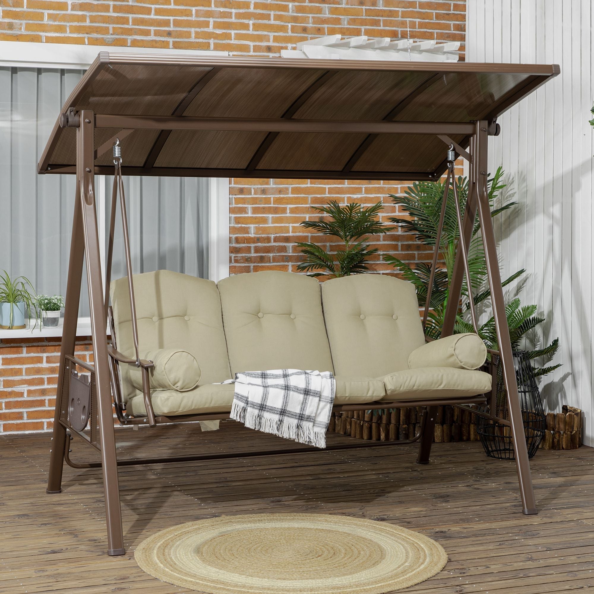3 Seater Steel Garden Swing with Tilting Canopy and Cushions, 208x120x174 cm - Borge' Group Limited