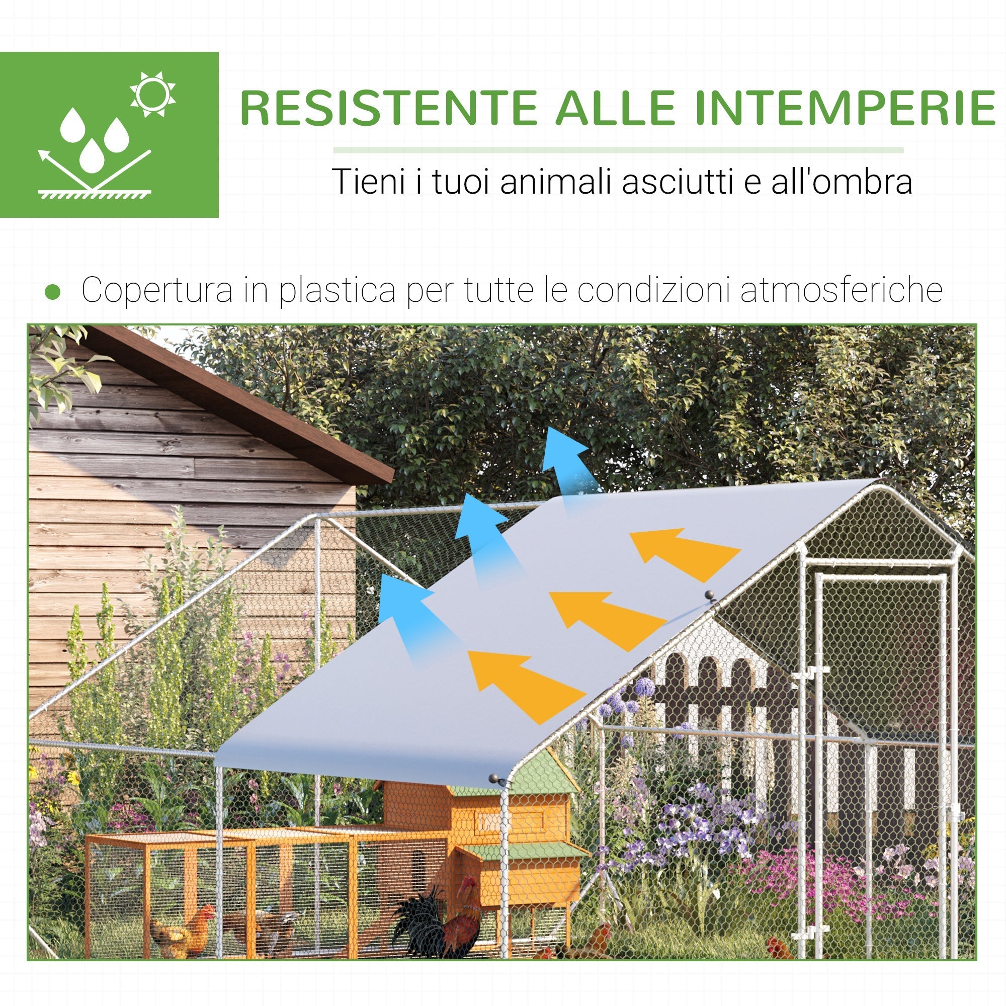 Garden Chicken Coop with Galvanized Frame, Waterproof Cover and Hexagonal Netting, 3x4x2 m, Silver - Borge' Group Limited